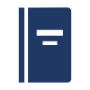 Icon of a closed book with a dark blue cover and a horizontal line in the center, representing documentation or manuals.