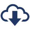 Icon of a cloud with a downward arrow in dark blue, symbolizing a cloud download or file download action.