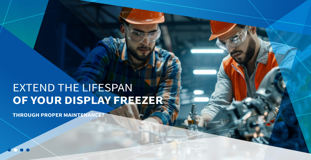 How can you extend the lifespan of your display freezer through proper maintenance?